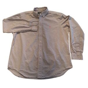 Ralph Lauren Button Down Shirt Mens 16.5 34/35 Pink Navy Check Classic Fit